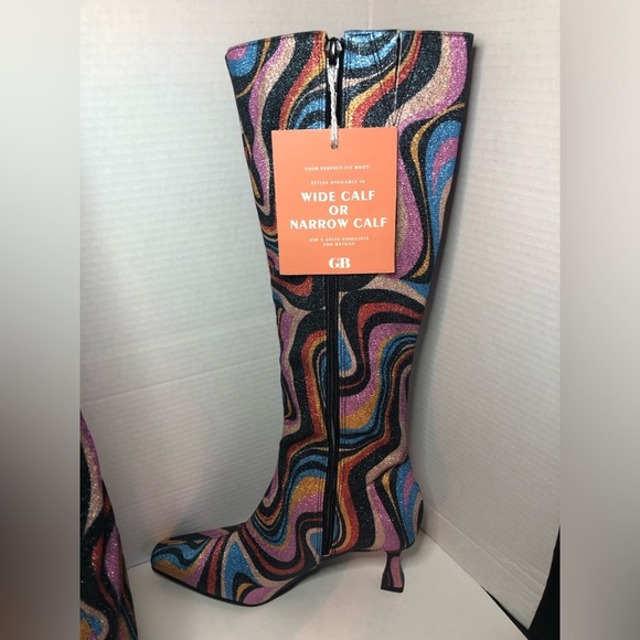 Gianni Bini Cat-Walk Glitter Snip Toe Colorful Swirl Pattern Knee-High Boots NWT - Picture 16 of 16